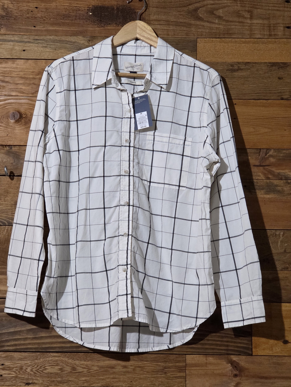 100% Cotton Universal Thread White Windowpane Plaid Shirt NWT M Western Relaxed